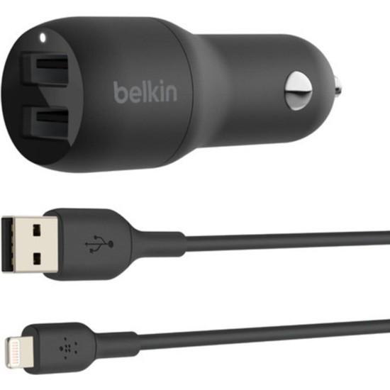 Belkin 24W Hızlı Araç Şarj Cihazı 2 Port USB Siyah+Apple Lightning Kablo